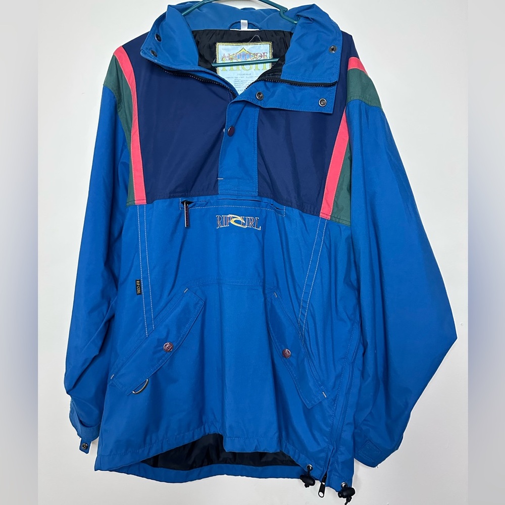 RARE Vintage 90s Hooded RIP CURL High Altitude Zip Snap Colorblock Ski Jacket